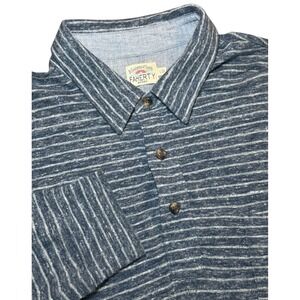 Faherty Mens L Long Sleeve Striped Polo Shirt Blue Pocket Organic Cotton Blend